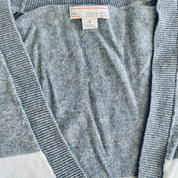 GAP colorblock stripe vneck pocket cardigan blue white gray size Small S - Picture 3 of 5